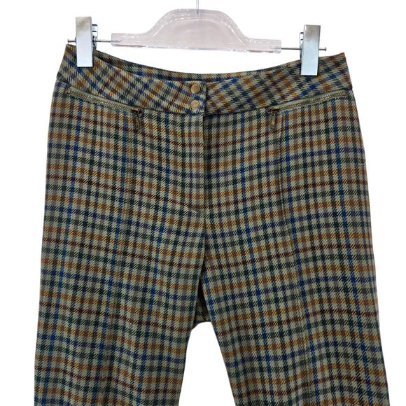 J Mclaughlin Yara Olive Plaid Pants Women 4 Straight Leg Crop Green Blue Stretch - Picture 3 of 12